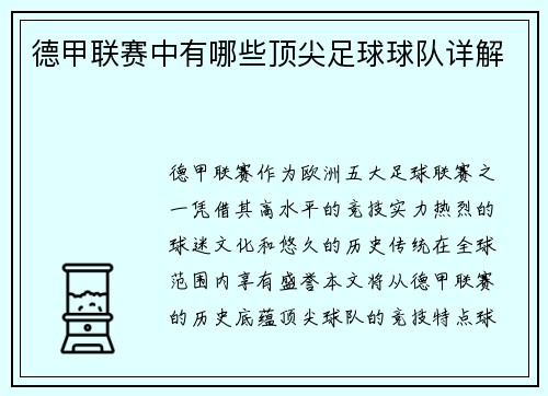 德甲联赛中有哪些顶尖足球球队详解